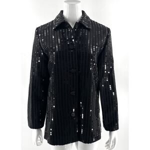 Cione Womens Sequin Jacket Coat Size 4 Black Button Up Evening Cocktail 90s VTG